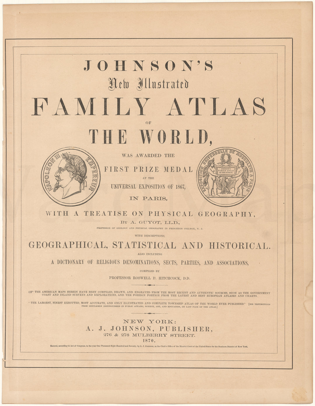 Johnson's Family Atlas of the World 1870 Title Page