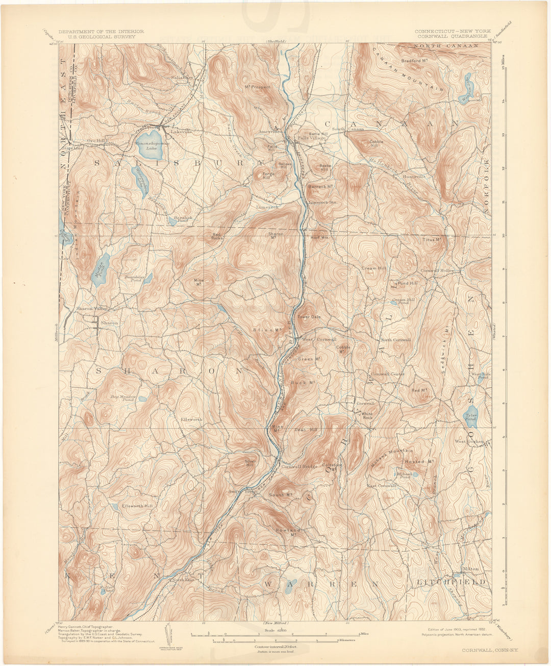 USGS Connecticut: Cornwall Sheet 1903 edition 1932 reprint