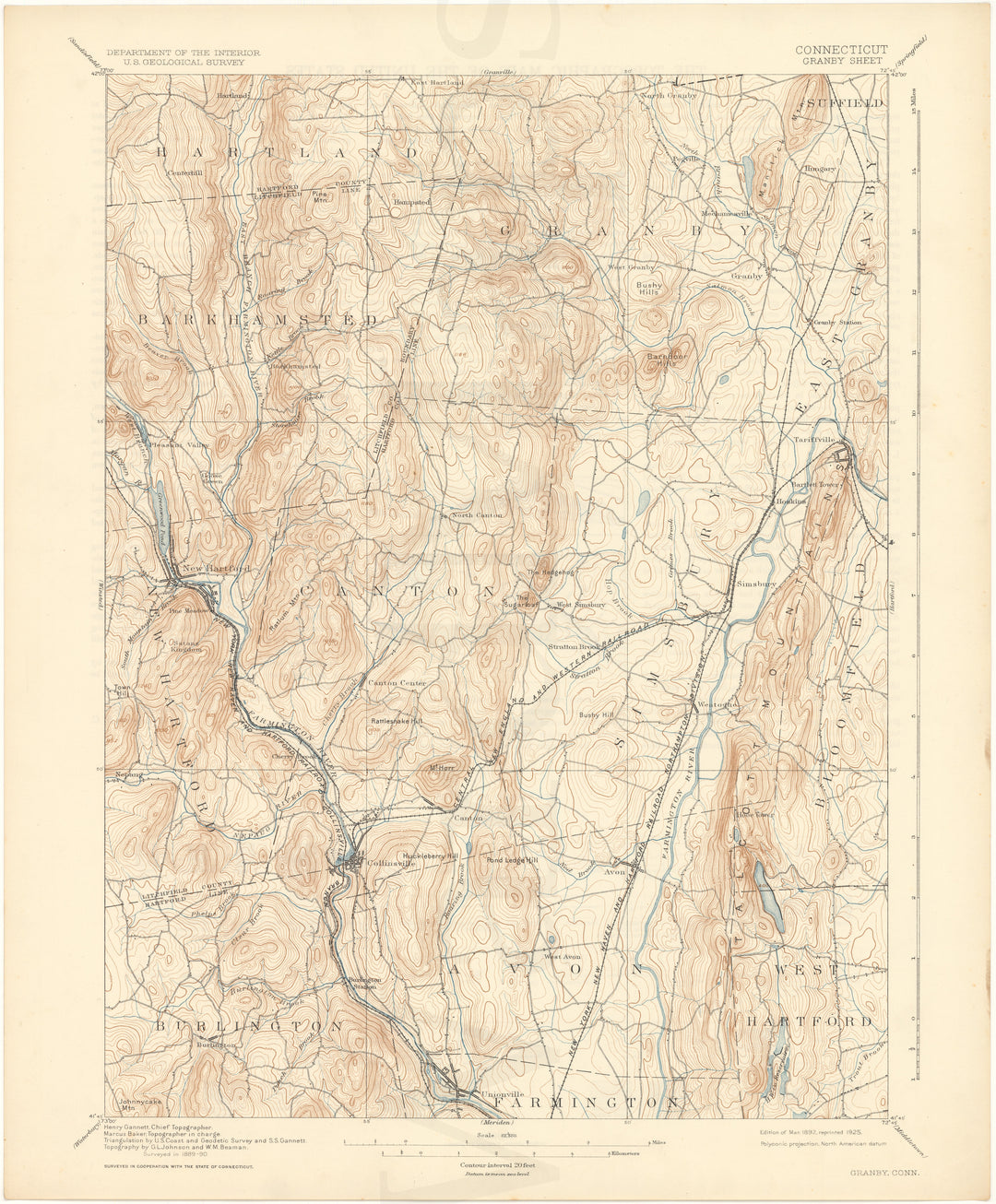 USGS Connecticut: Granby Sheet 1892 edition 1925 reprint