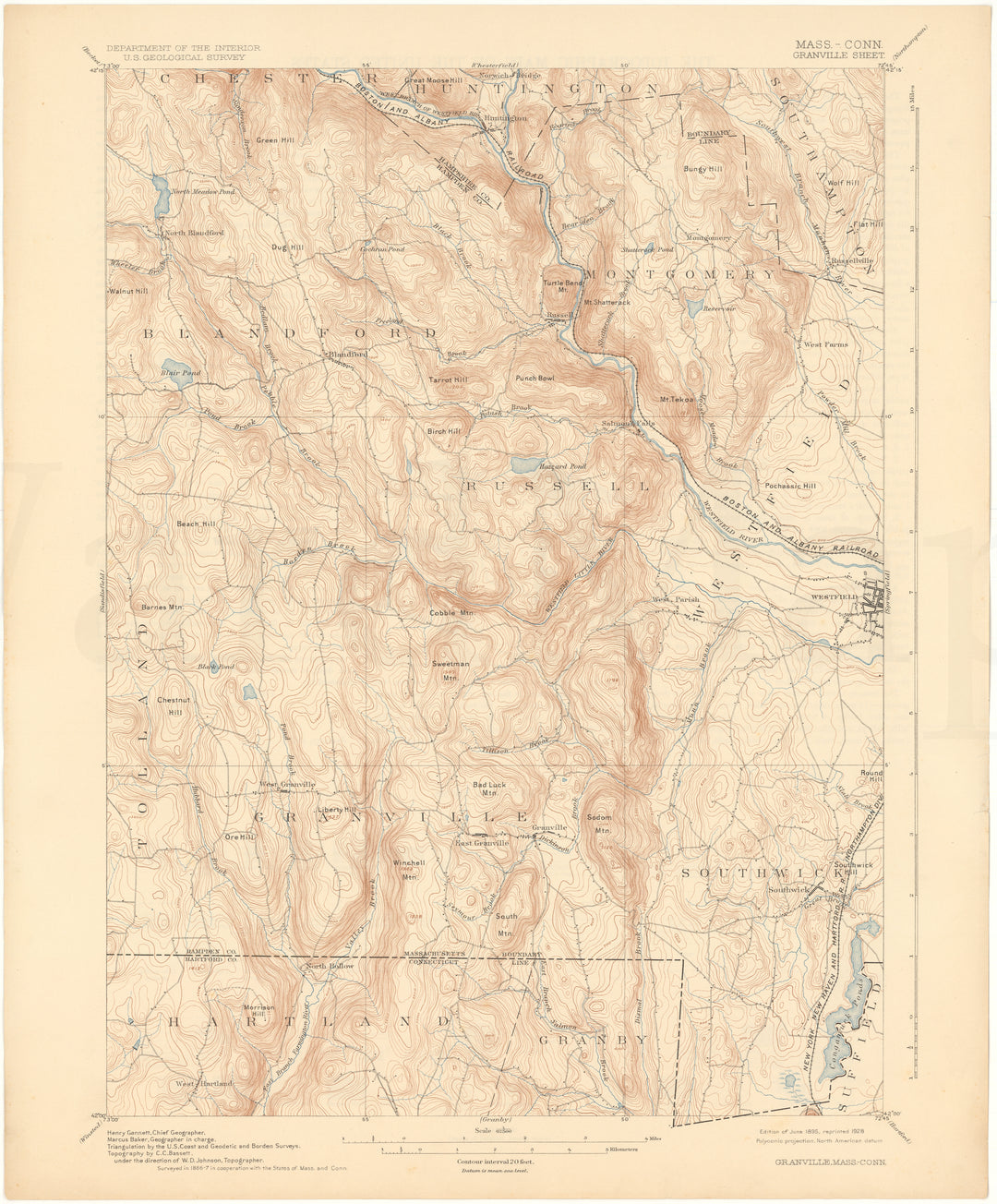 USGS Massachusetts and Connecticut: Granville Sheet 1895 (Reprinted 1928)