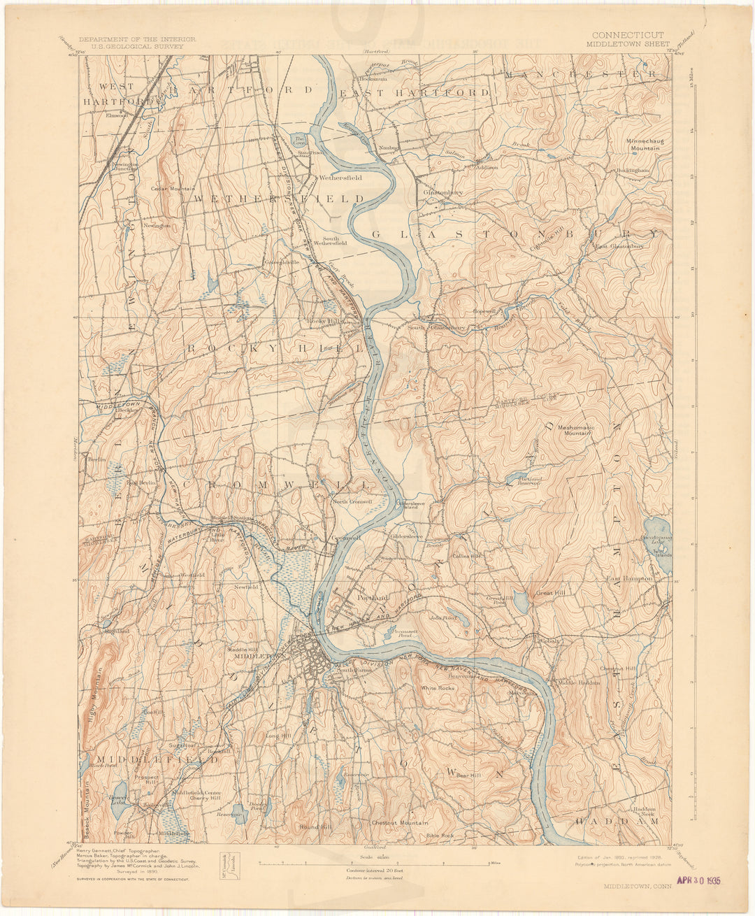 USGS Connecticut: Middletown Sheet 1893 edition 1928 reprint