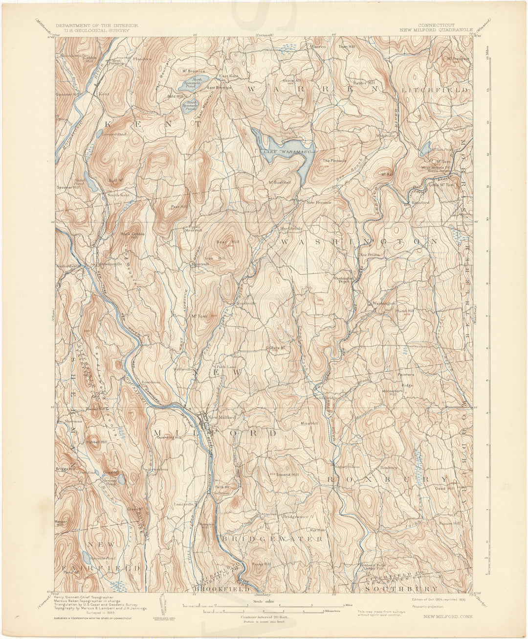 USGS Connecticut: New Milford Sheet 1904 edition 1935 reprint