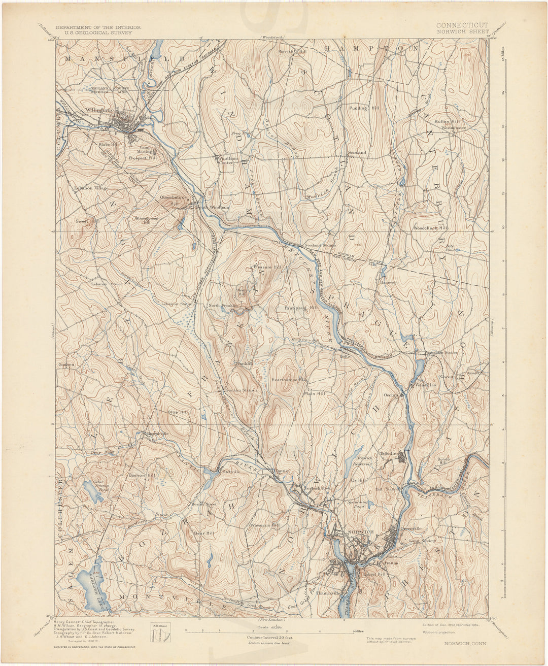 USGS Connecticut: Norwich Sheet 1892 edition 1934 reprint