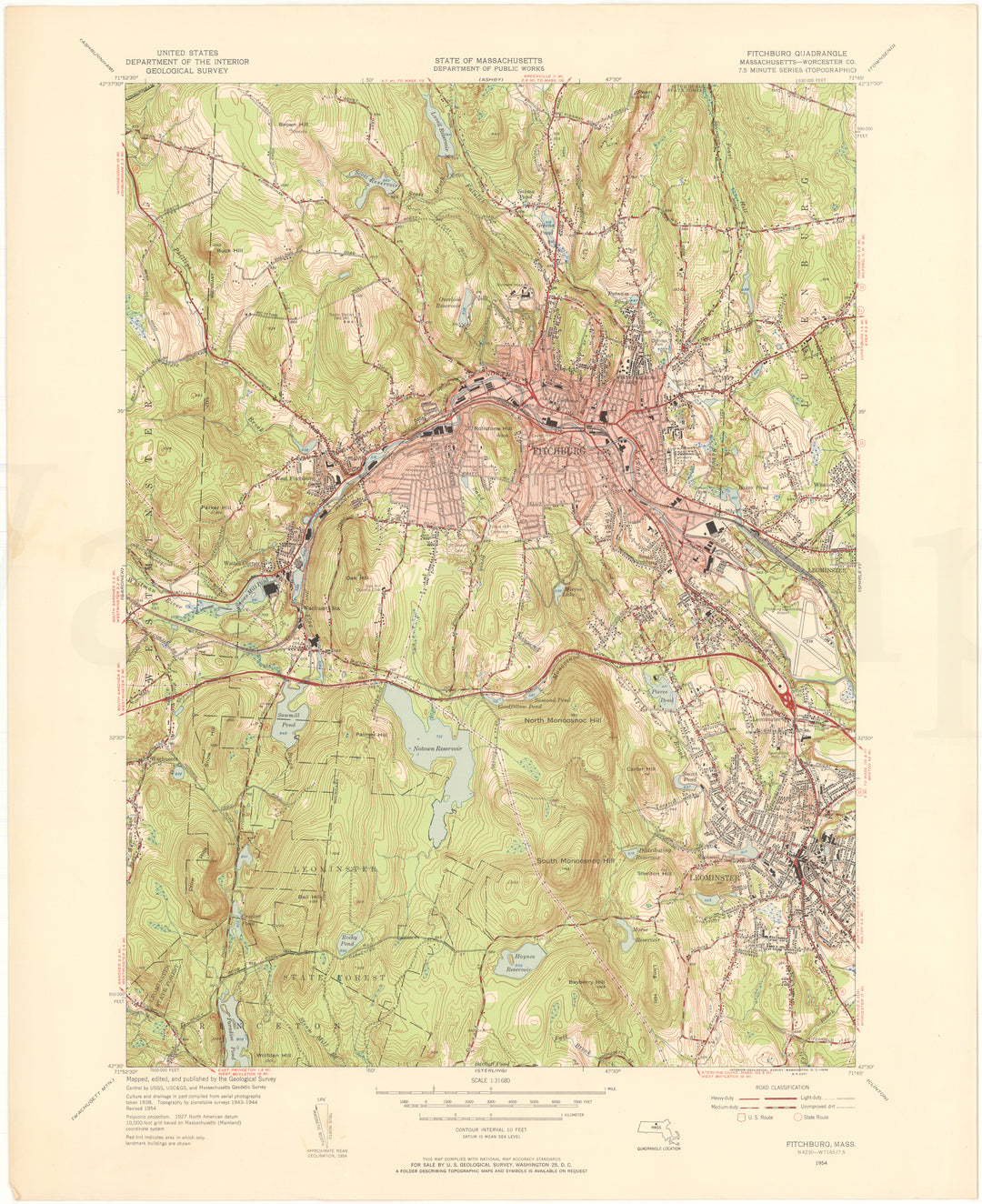 USGS Massachusetts: Fitchburg Sheet 1954
