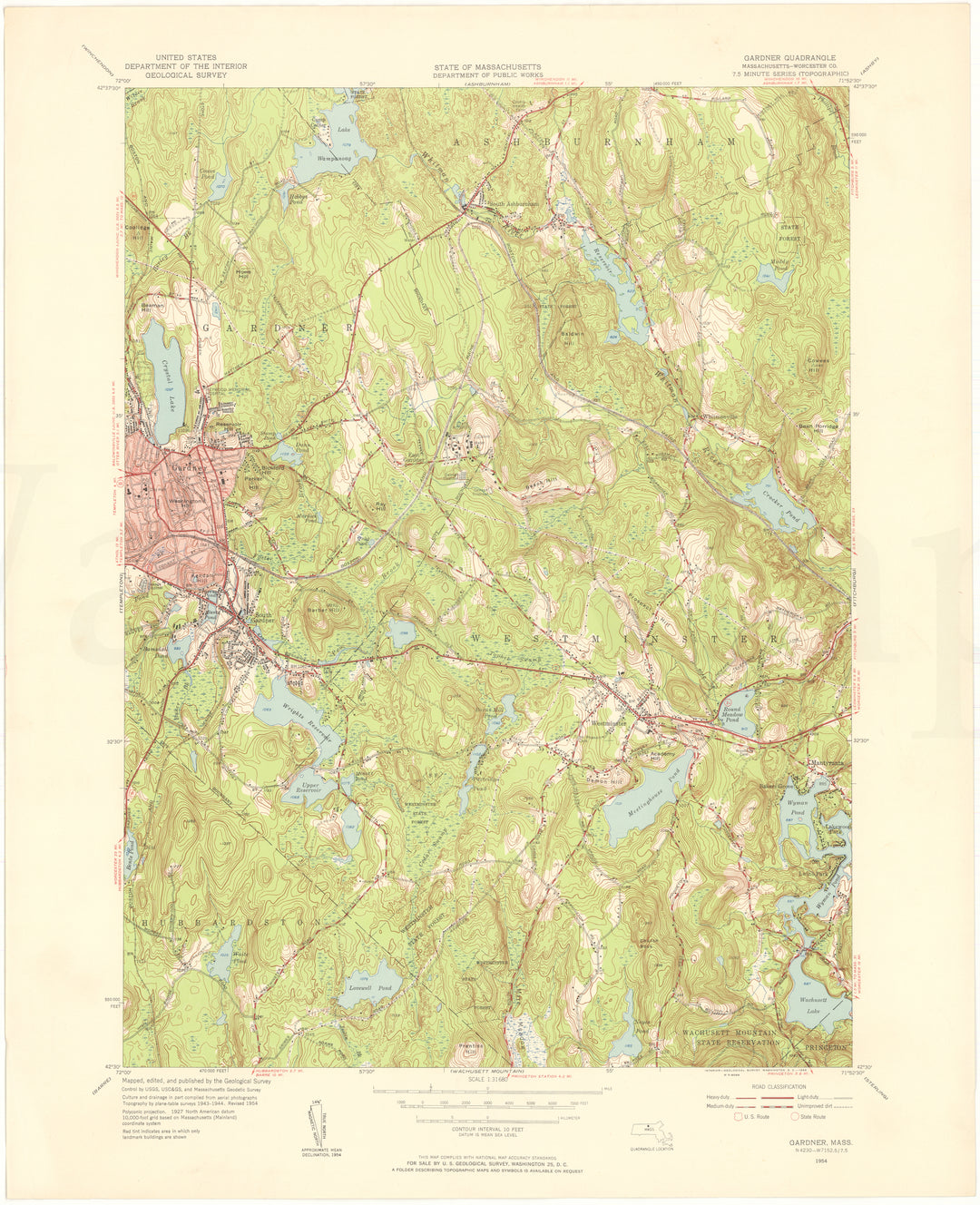 USGS Massachusetts: Gardner Sheet 1954
