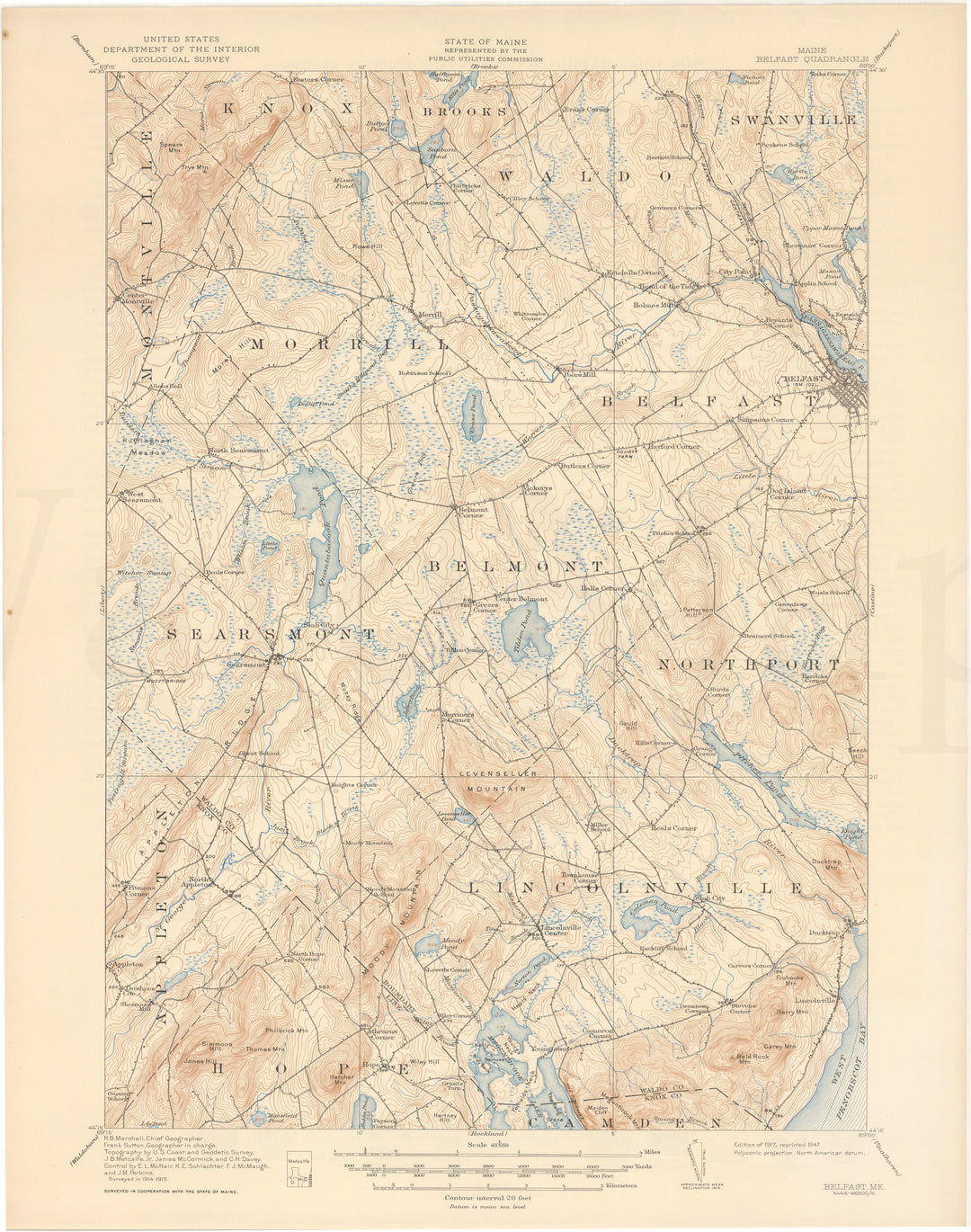 USGS Maine: Belfast Sheet 1917 Edition 1947 Reprint