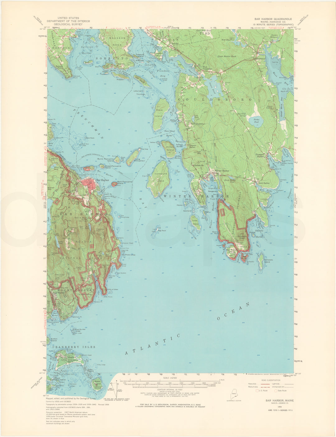 USGS Maine: Bar Harbor Sheet 1956