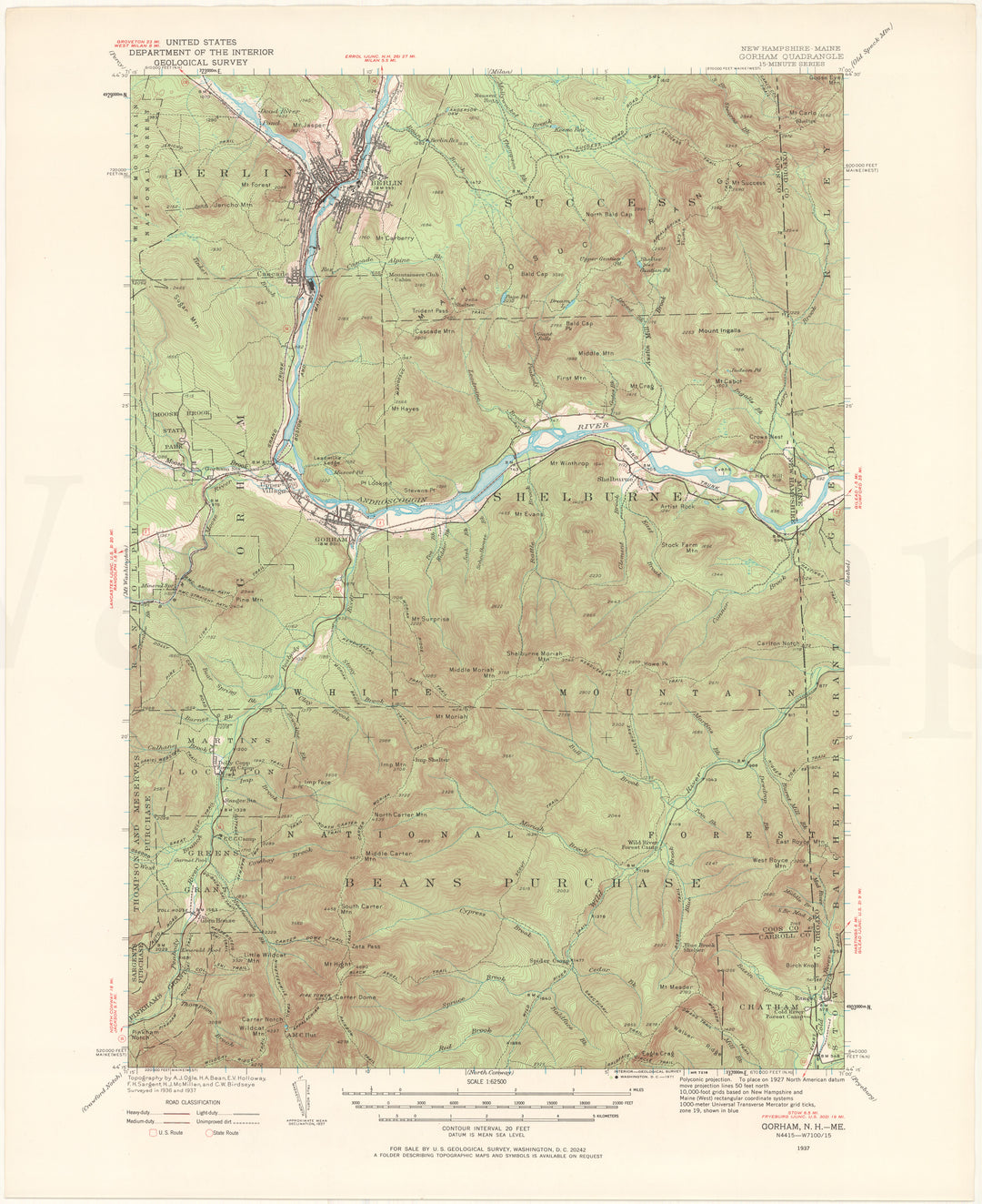 USGS New Hampshire and Maine: Gorham Sheet 1937