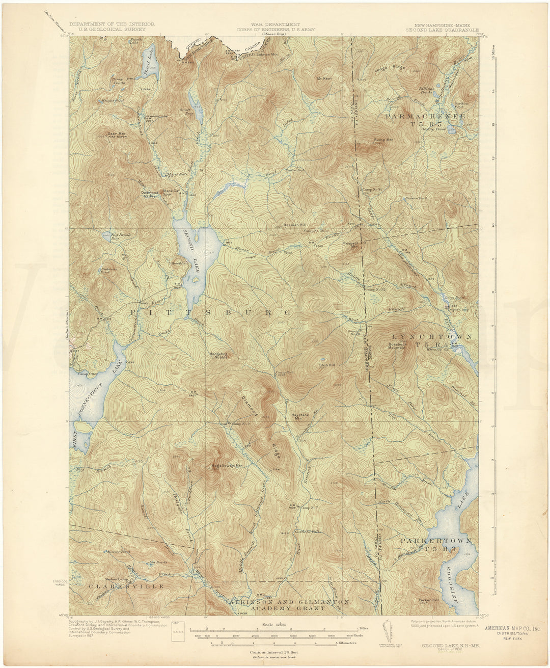 USGS New Hampshire and Maine: Second Lake Sheet 1932