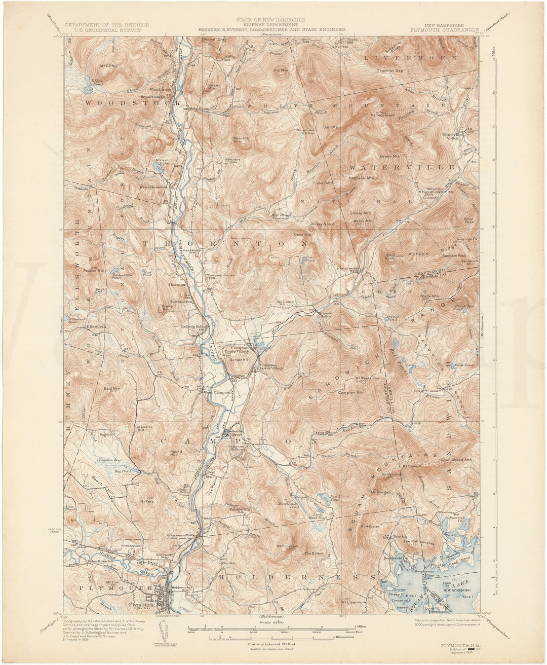 USGS New Hampshire: Plymouth Sheet 1931 edition 1934 reprint