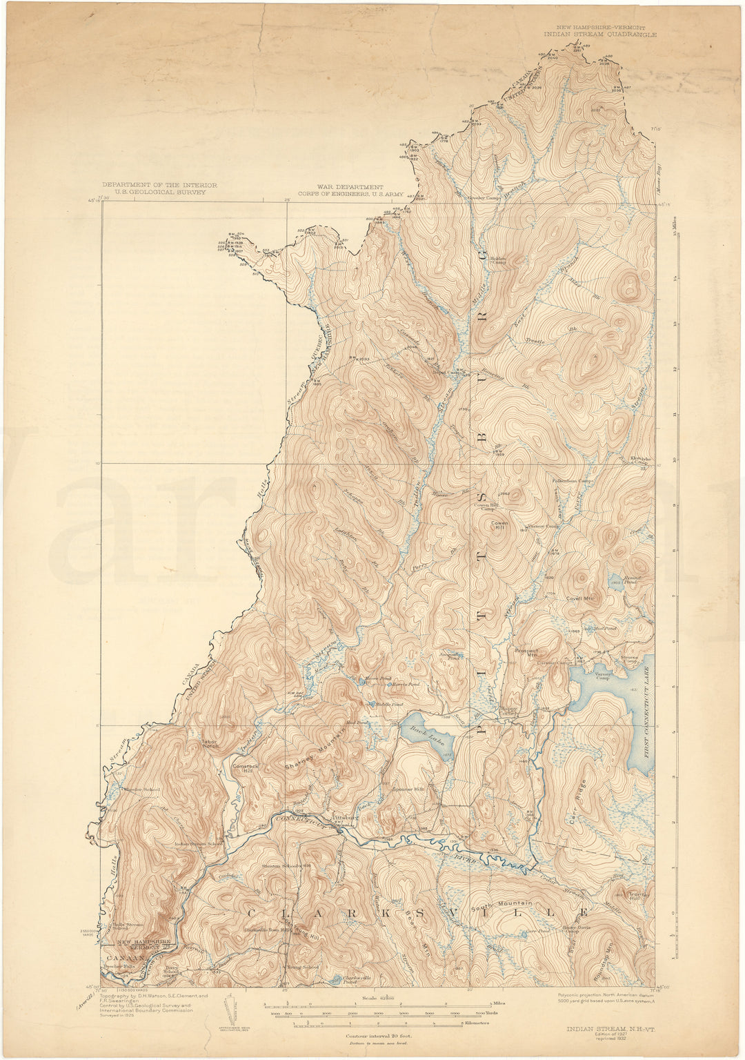 USGS New Hampshire: Indian Stream Sheet 1927 edition 1932 reprint