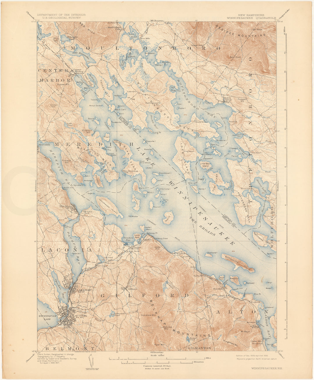 USGS New Hampshire: Winnipesaukee Sheet 1909
