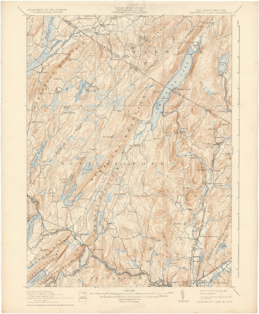 USGS New York and New Jersey: Greenwood Lake Sheet 1910 edition 1935 reprint