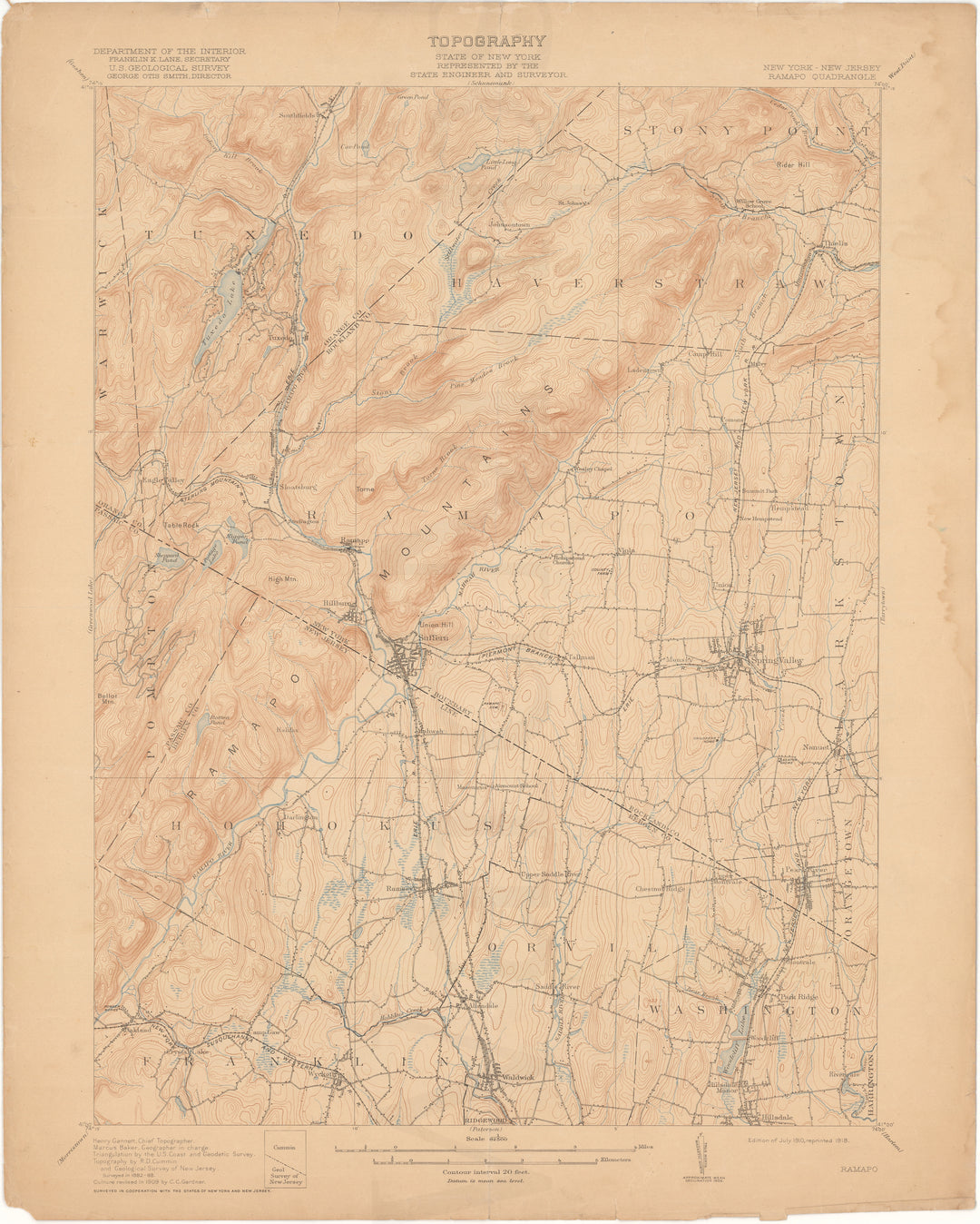 USGS New York and New Jersey: Ramapo Sheet 1910 edition 1918 reprint