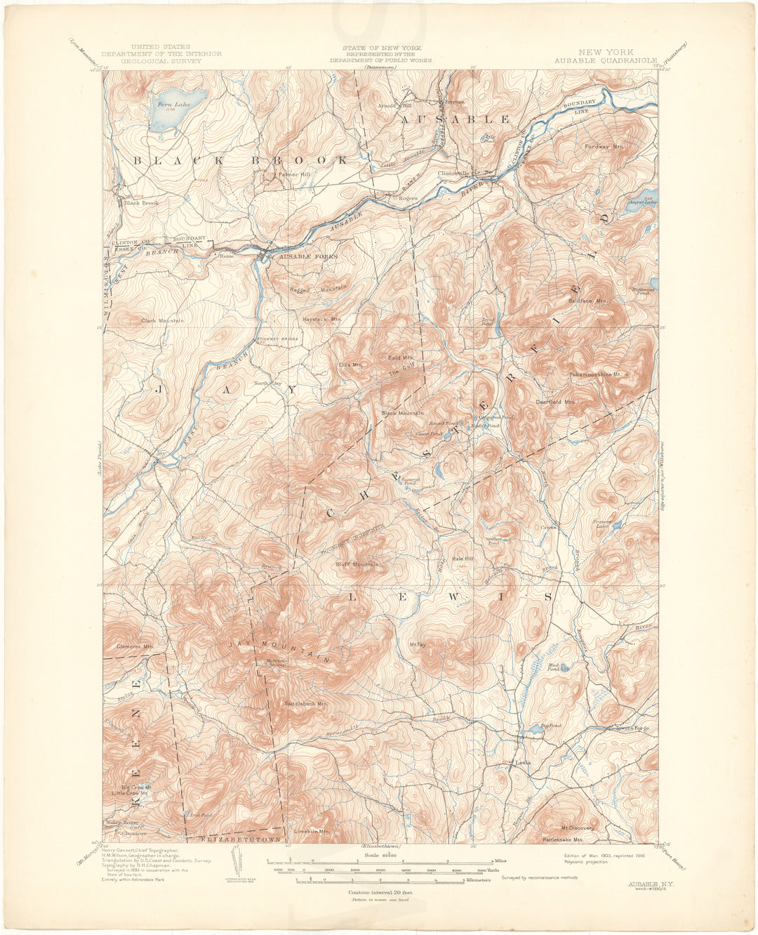 USGS New York: Ausable Sheet 1903 edition 1946 reprint
