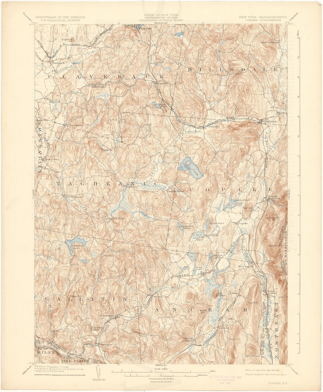 USGS New York, Massachusetts: Copake Sheet 1904 edition 1934 reprint