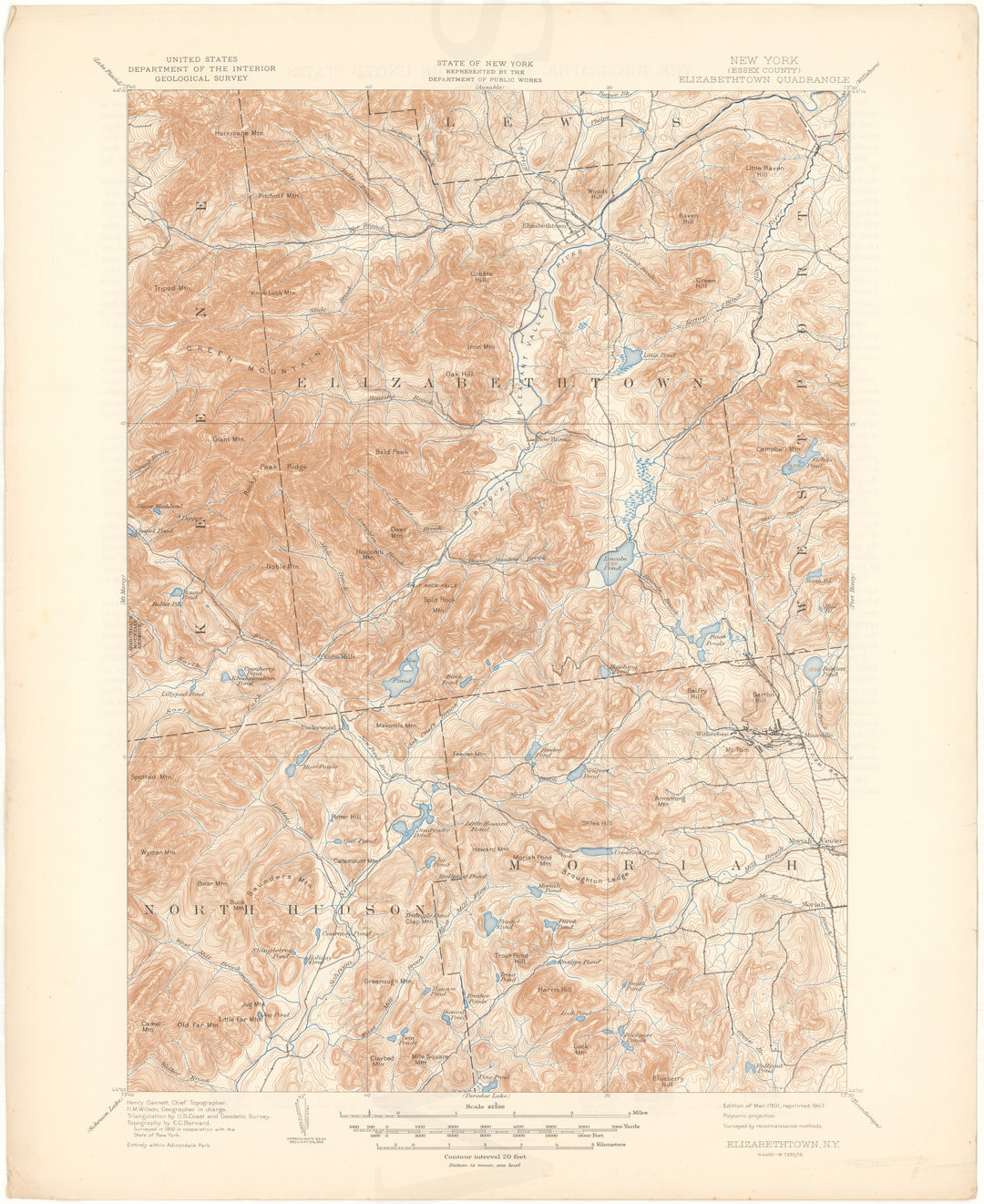 USGS New York: Elizabethtown Sheet 1901 edition 1947 reprint