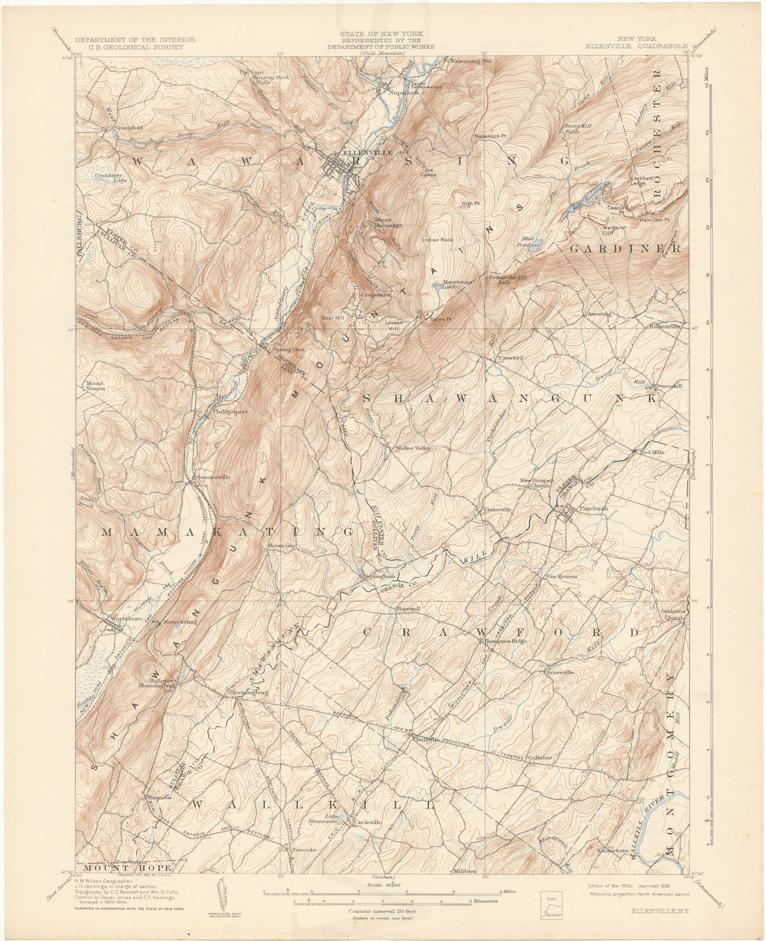 USGS New York: Ellenville Sheet 1906 edition 1936 reprint