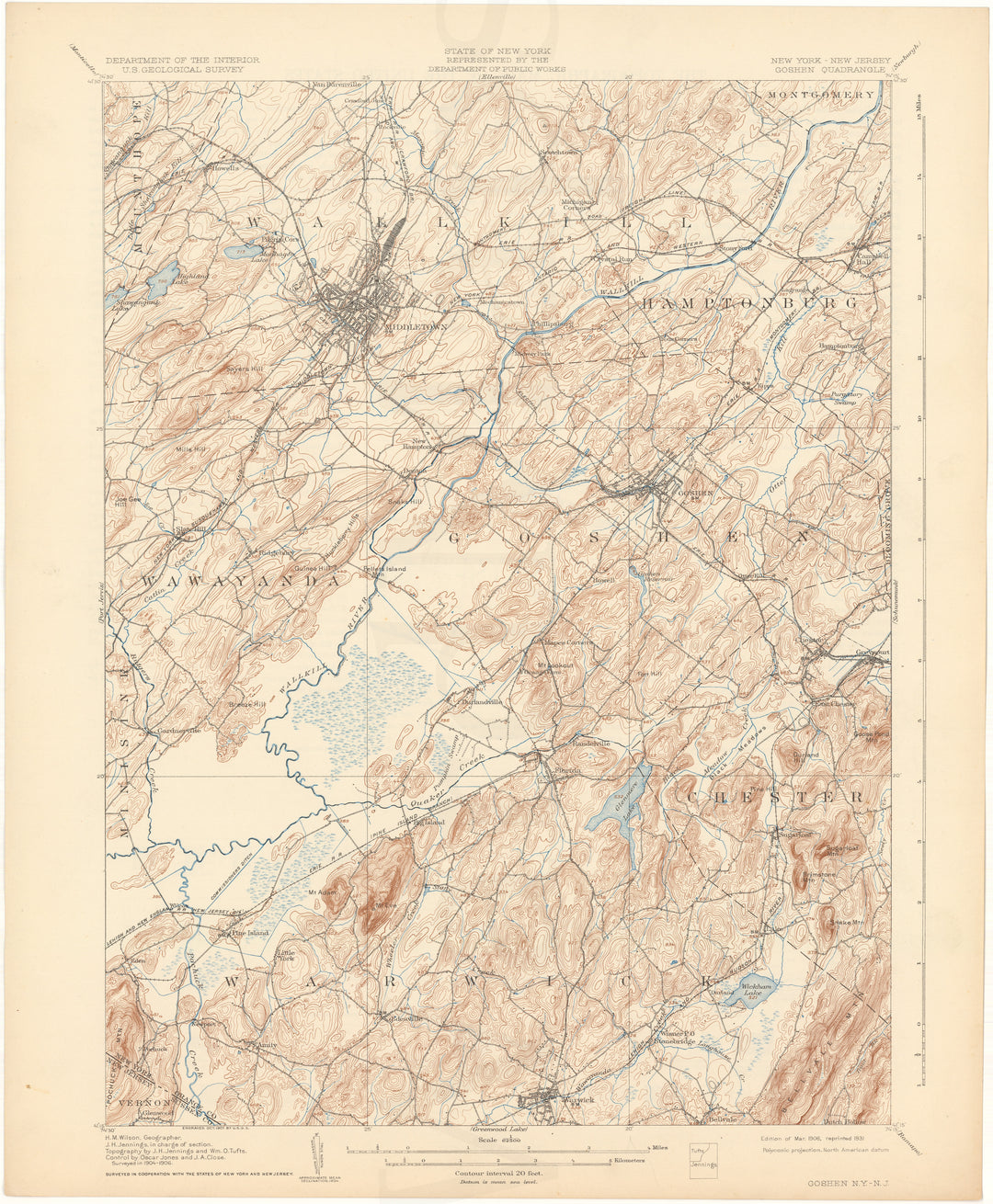 USGS New York: Goshen Sheet 1908 edition 1931 reprint