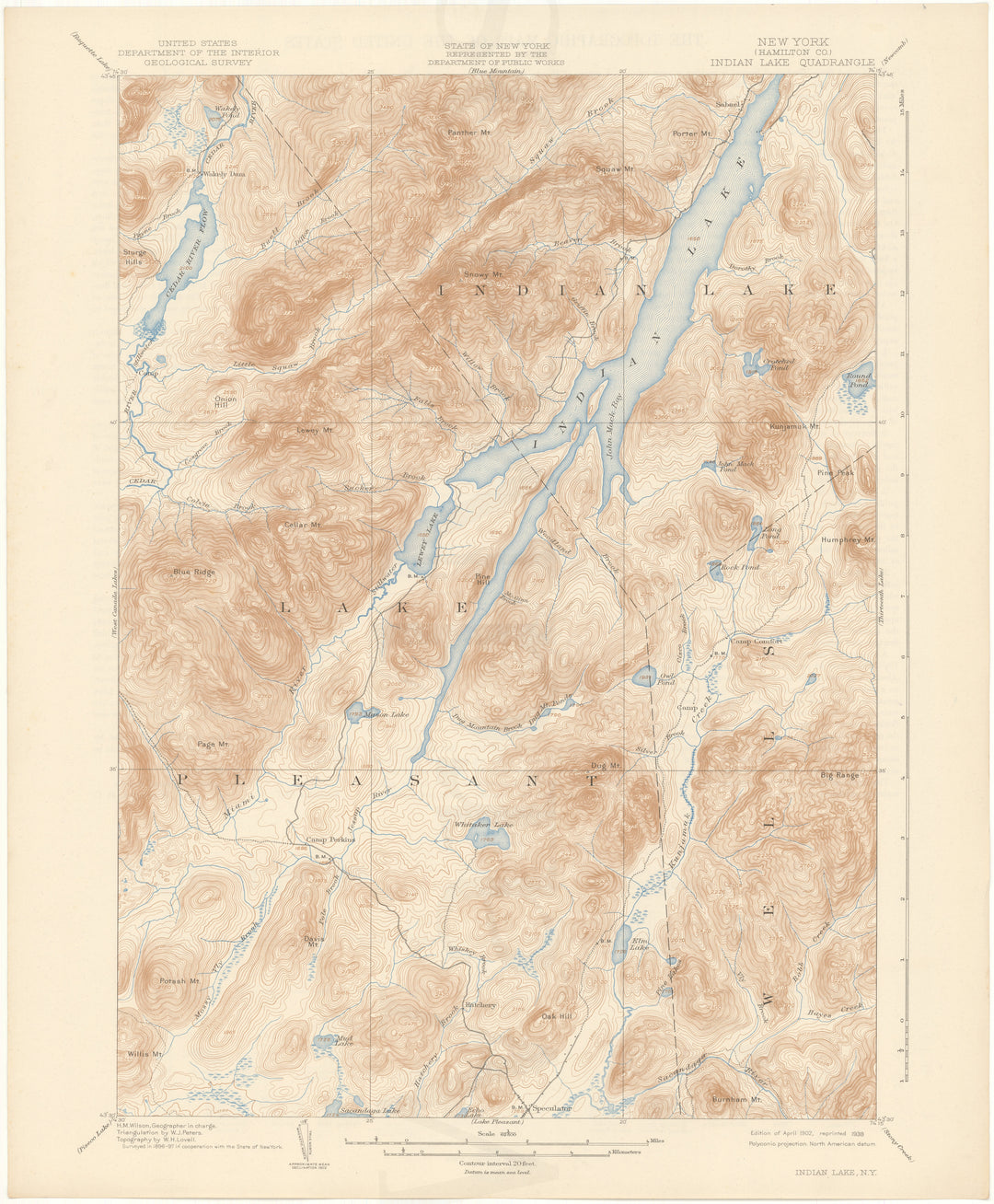 USGS New York: Indian Lake Sheet 1902 edition 1938 reprint