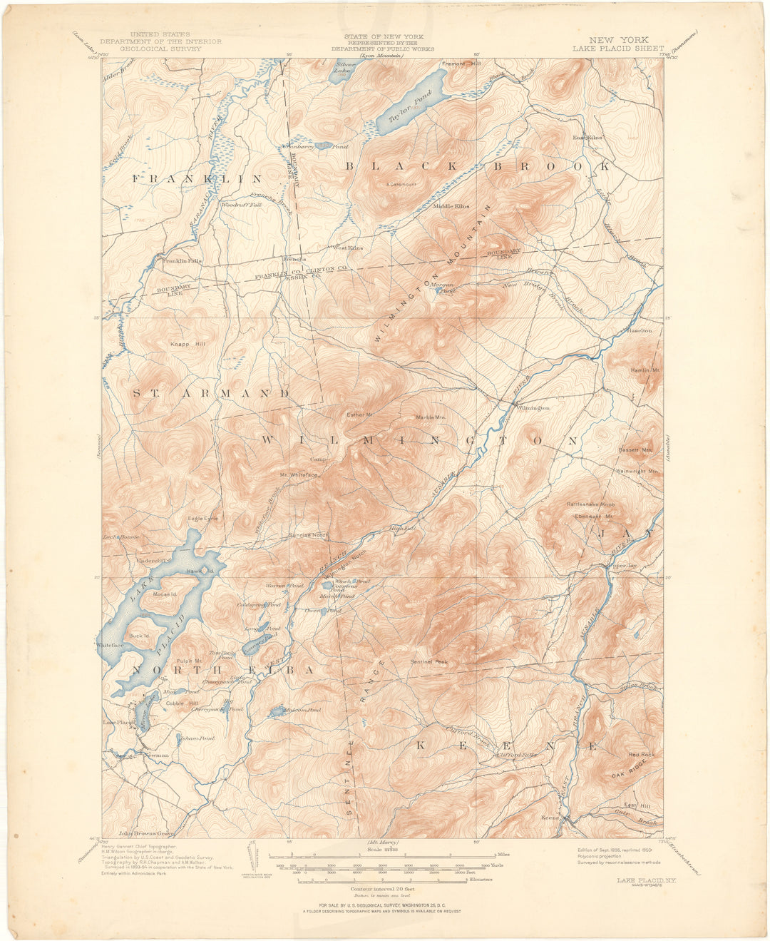 USGS New York: Lake Placid Sheet 1898 edition 1950 reprint