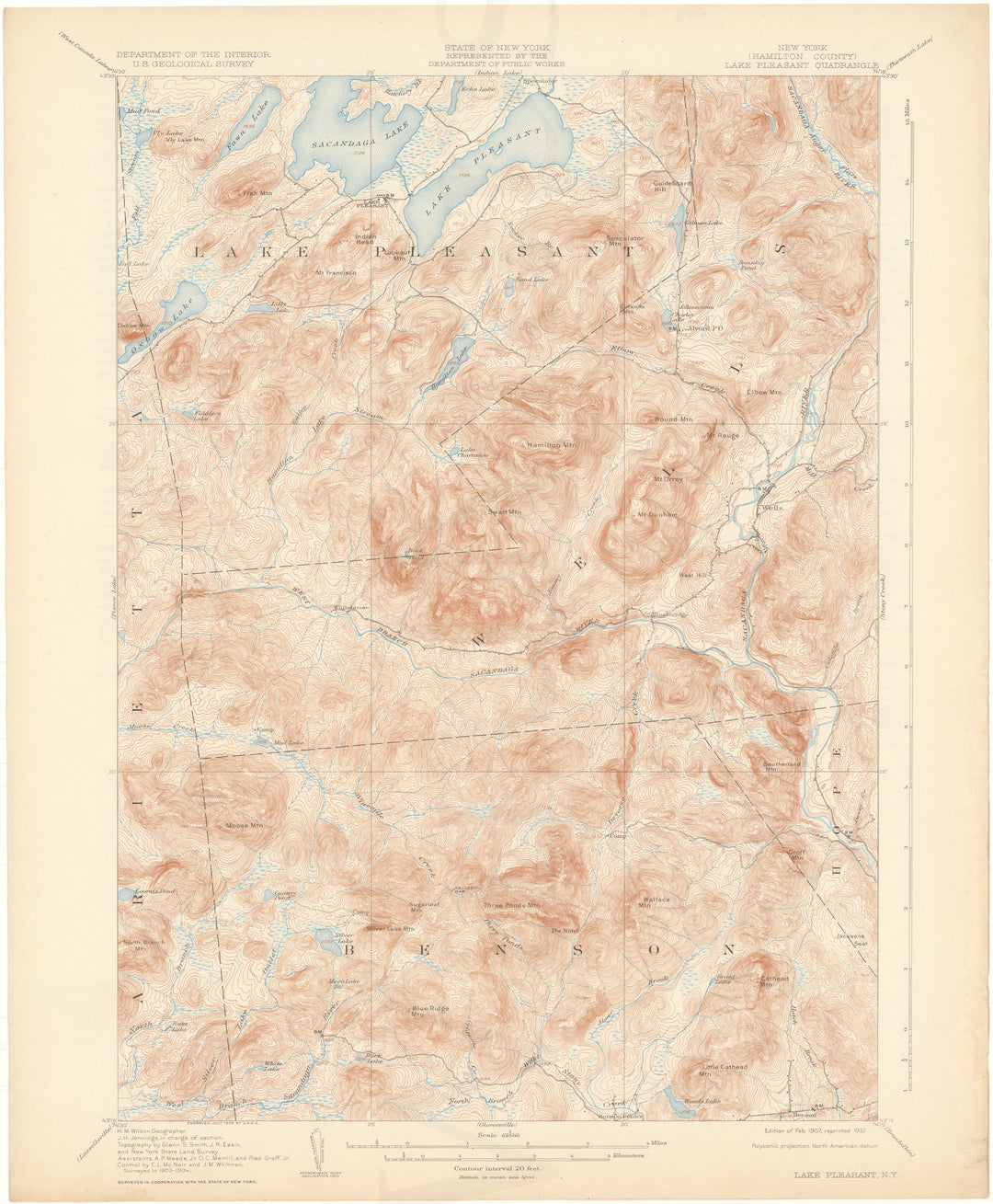 USGS New York: Lake Pleasant Sheet 1907 edition 1932 reprint