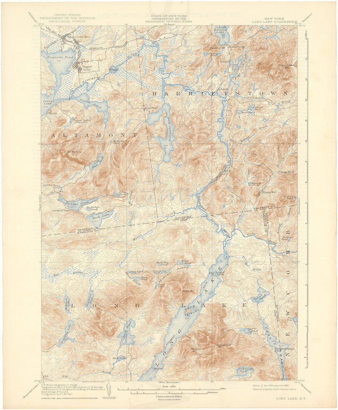 USGS New York: Long Lake Sheet 1904 edition 1937 reprint