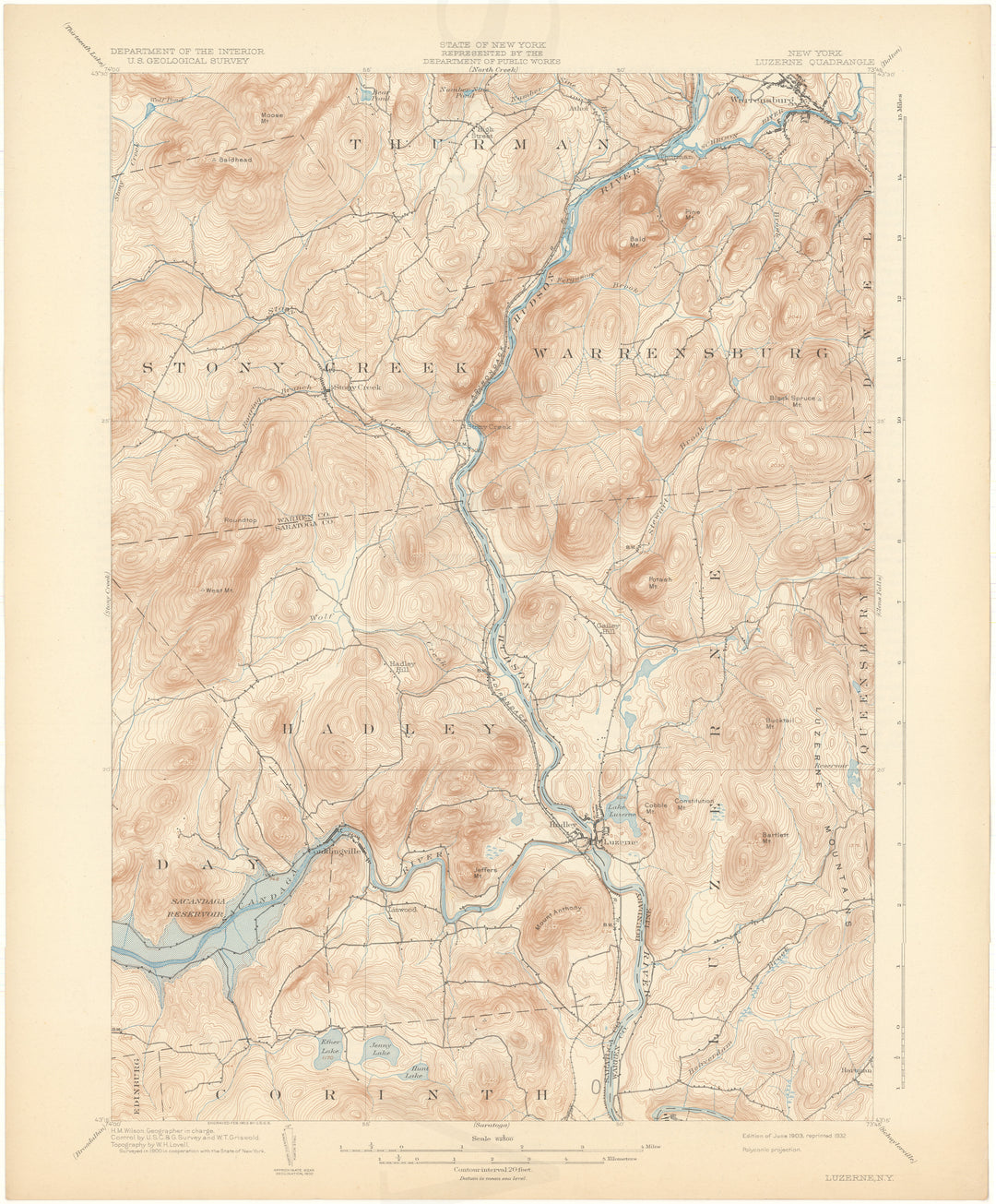 USGS New York: Luzerne Sheet 1903 edition 1932 reprint