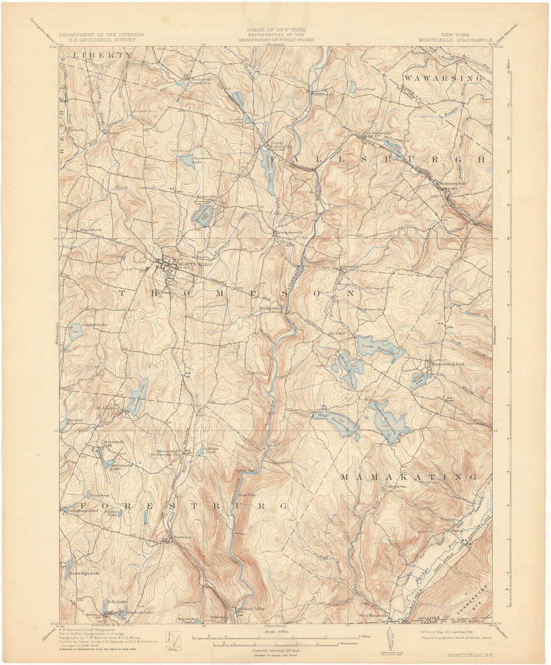 USGS New York: Monticello Sheet 1911 edition 1931 reprint