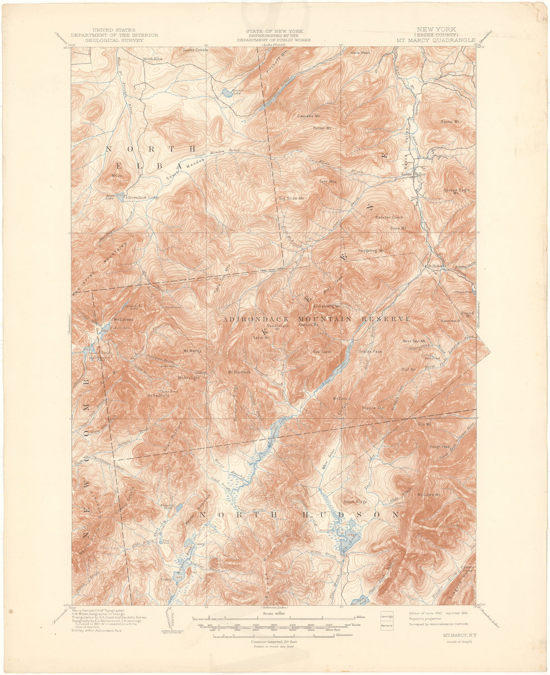 USGS New York: Mount Marcy Sheet 1902 edition 1946 reprint