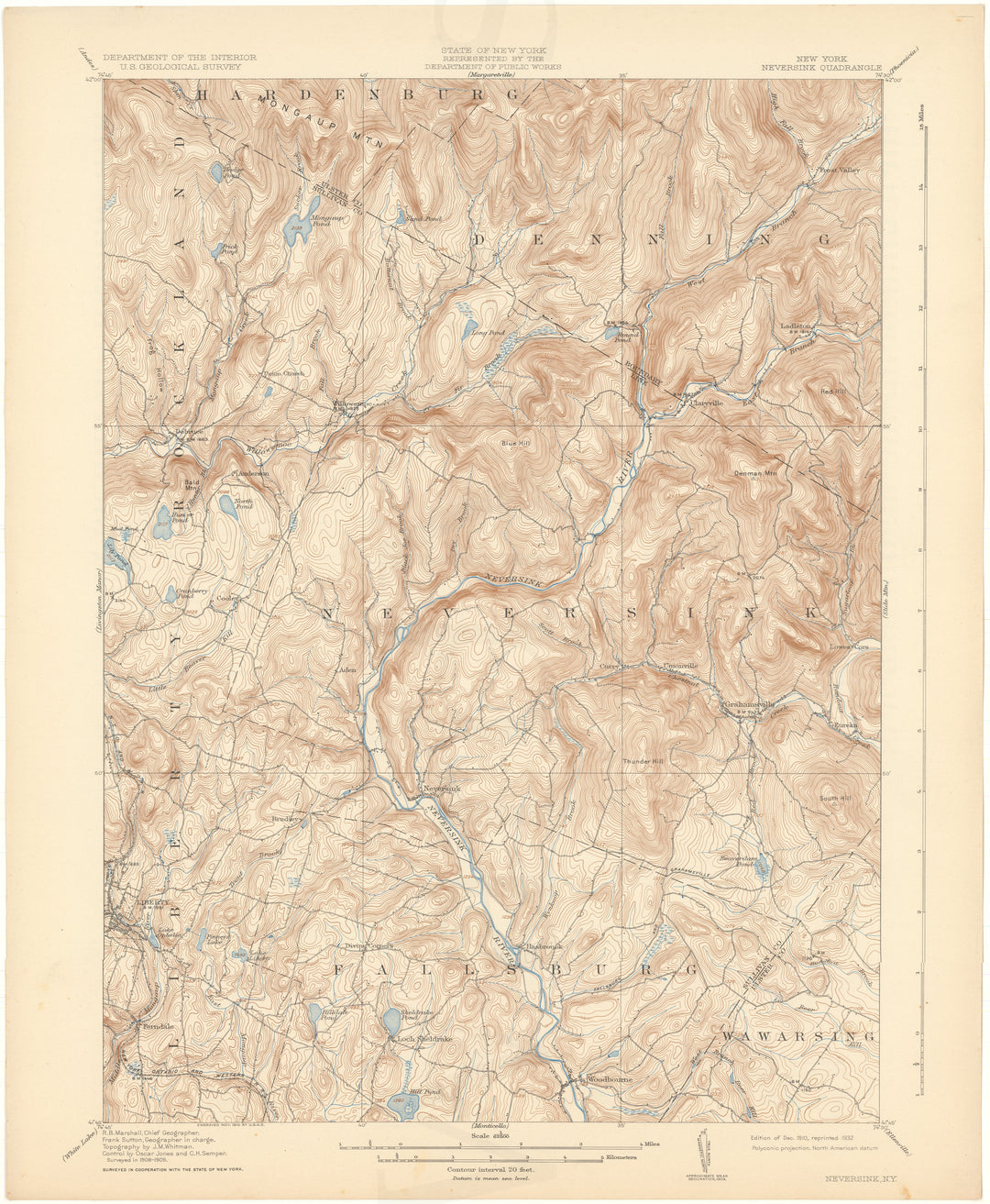 USGS New York: Neversink Sheet 1910 edition 1932 reprint
