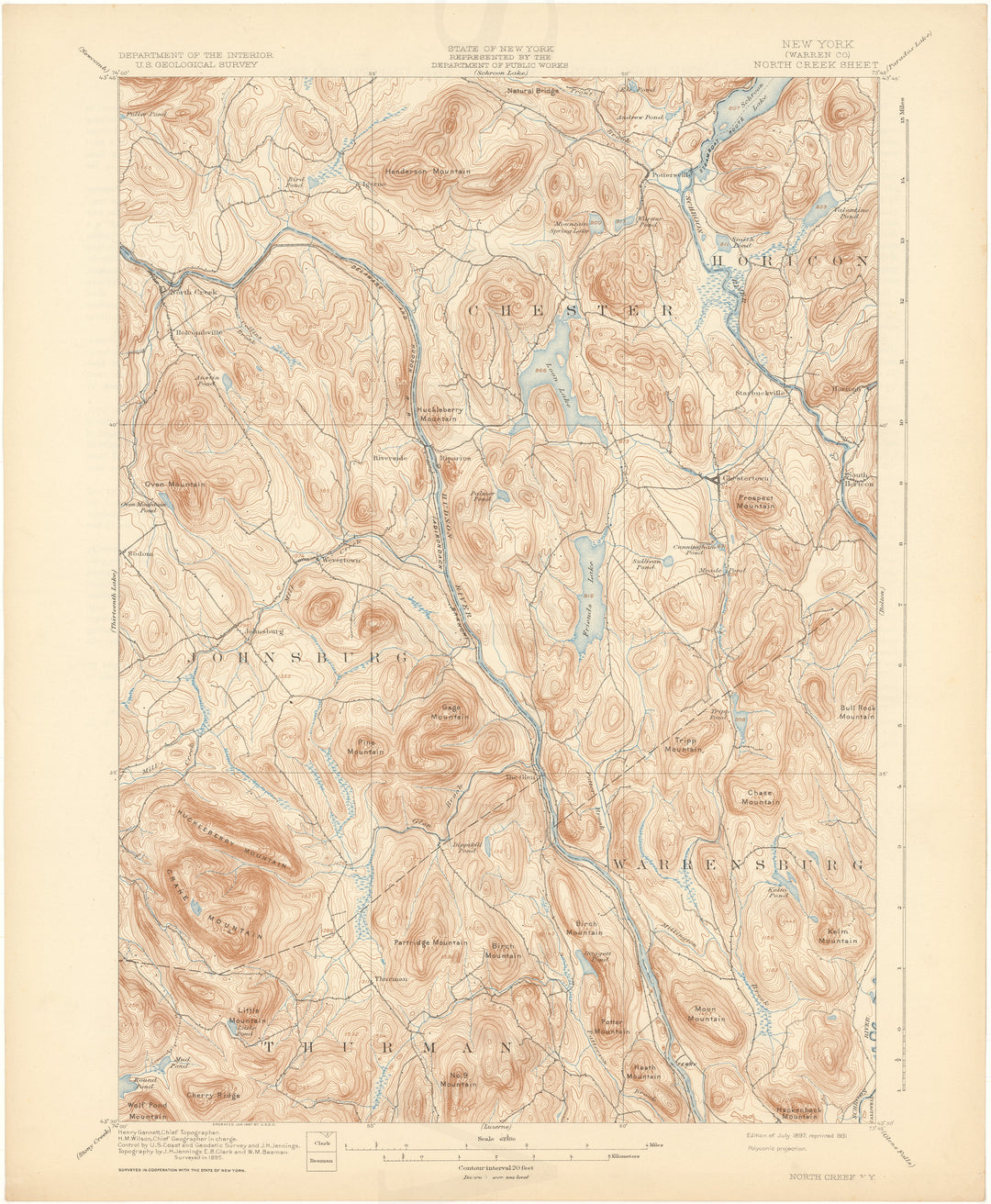 USGS New York: North Creek Sheet 1897 edition 1931 reprint