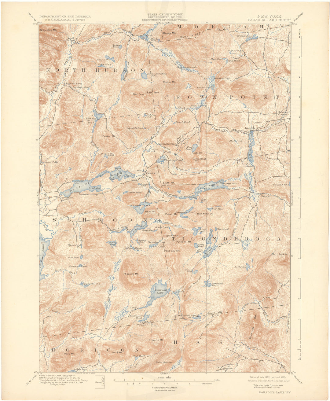 USGS New York: Paradox Lake Sheet 1897 edition 1937 reprint