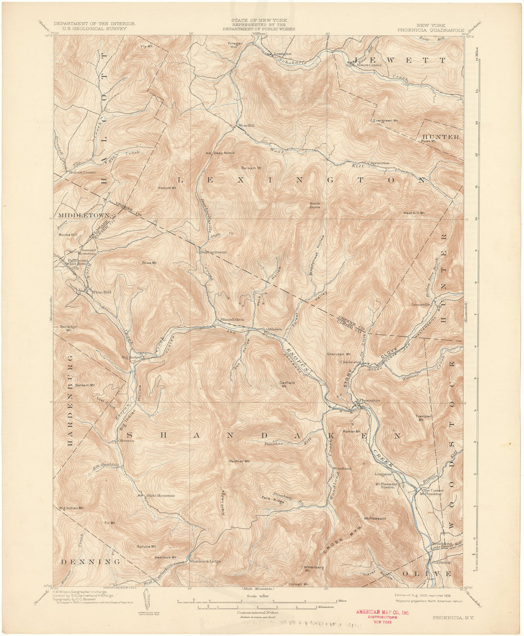 USGS New York: Phoenicia Sheet 1903 edition 1936 reprint