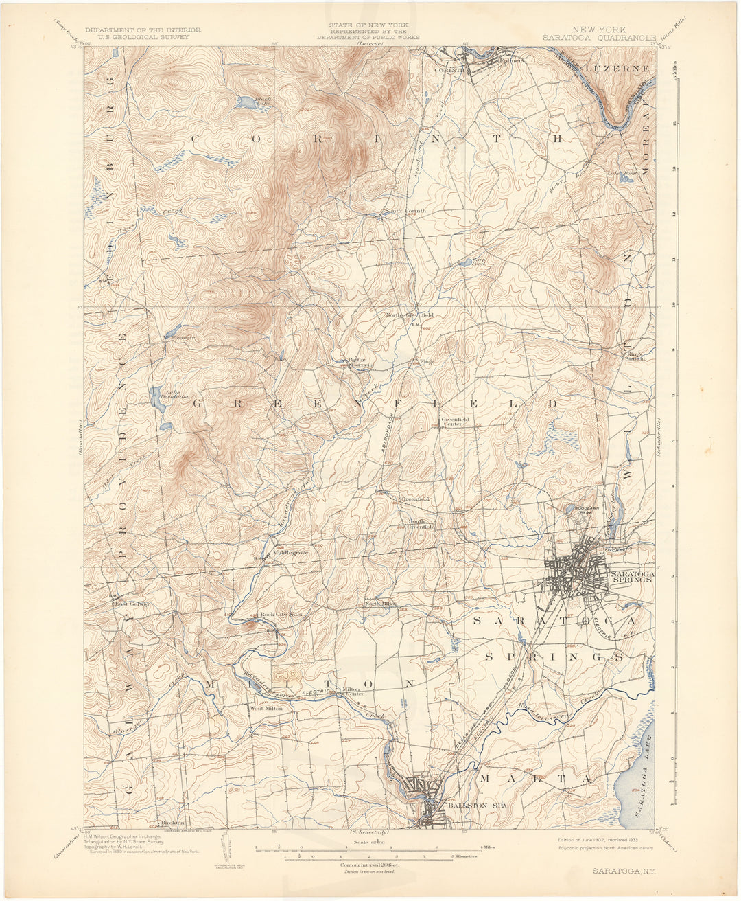 USGS New York: Saratoga Sheet 1902 edition 1933 reprint
