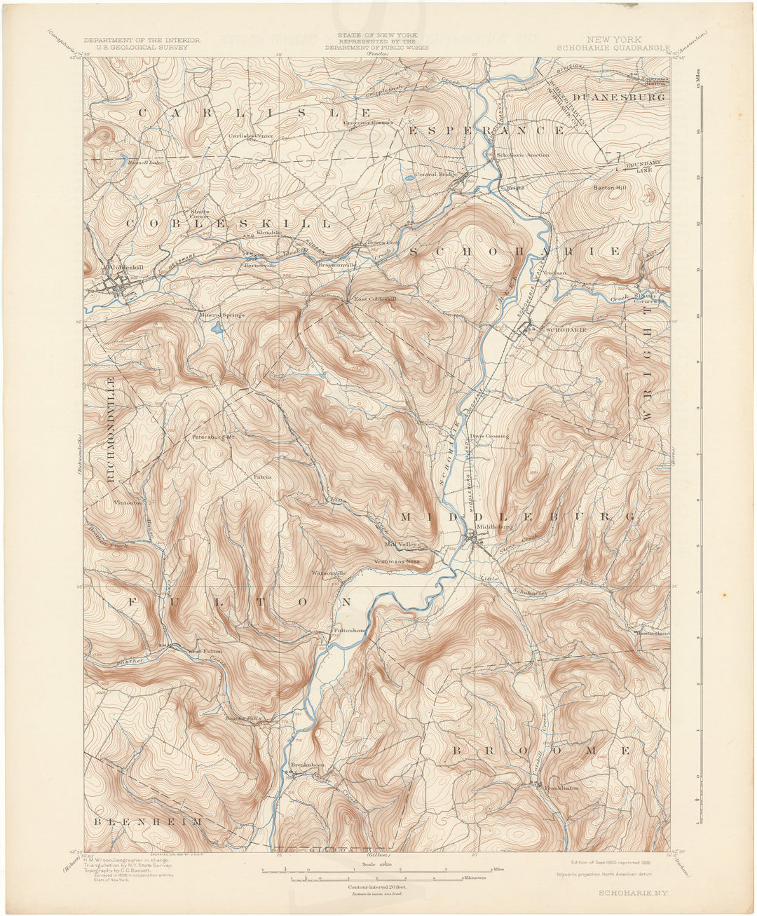 USGS New York: Schoharie Sheet 1900 edition 1936 reprint