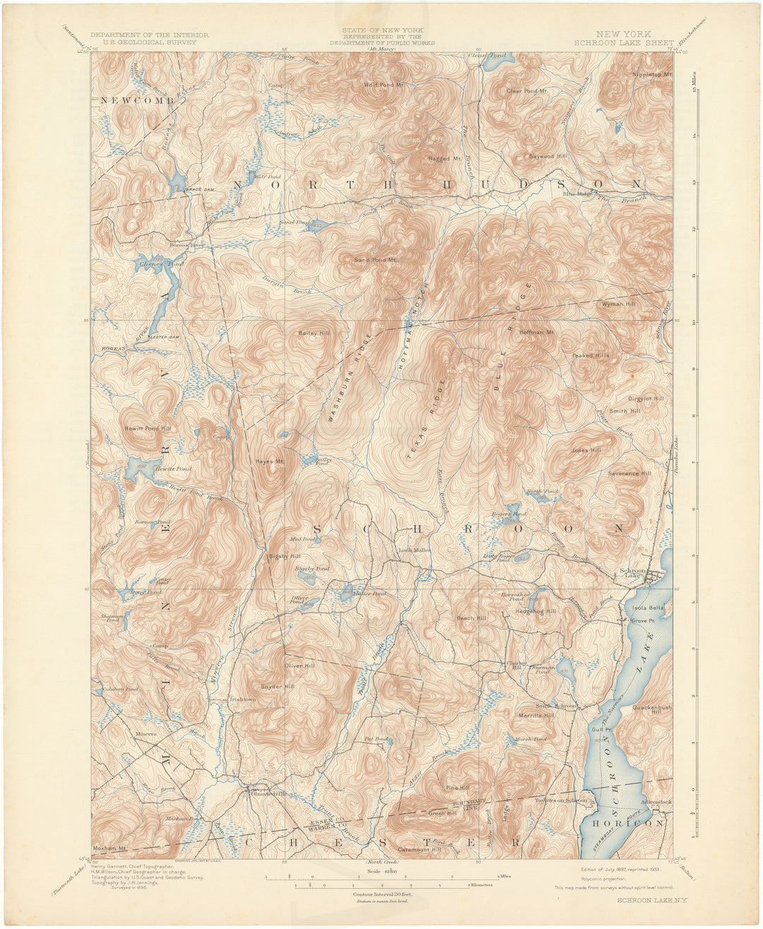 USGS New York: Schroon Lake Sheet 1897 edition 1933 reprint