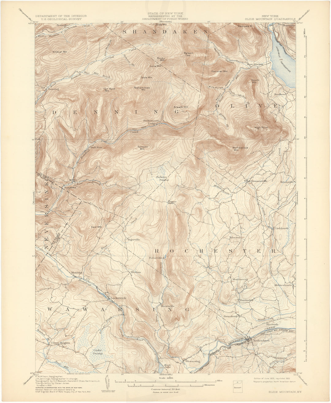 USGS New York: Slide Mountain Sheet 1905 edition 1933 reprint