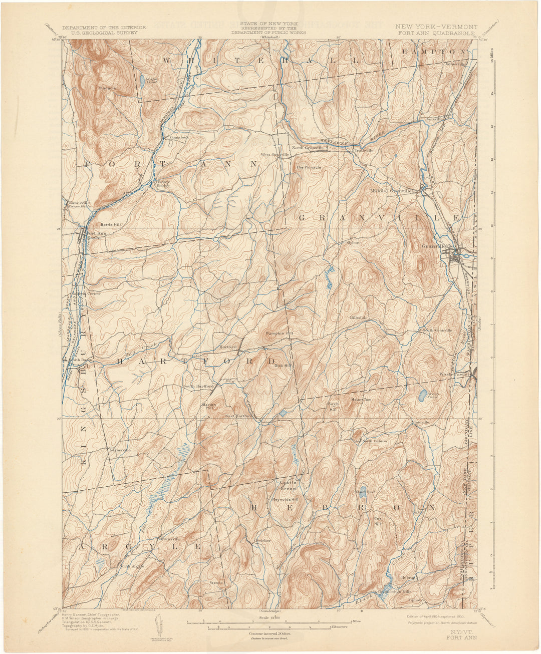 USGS New York and Vermont: Fort Ann Sheet 1904 edition 1930 reprint
