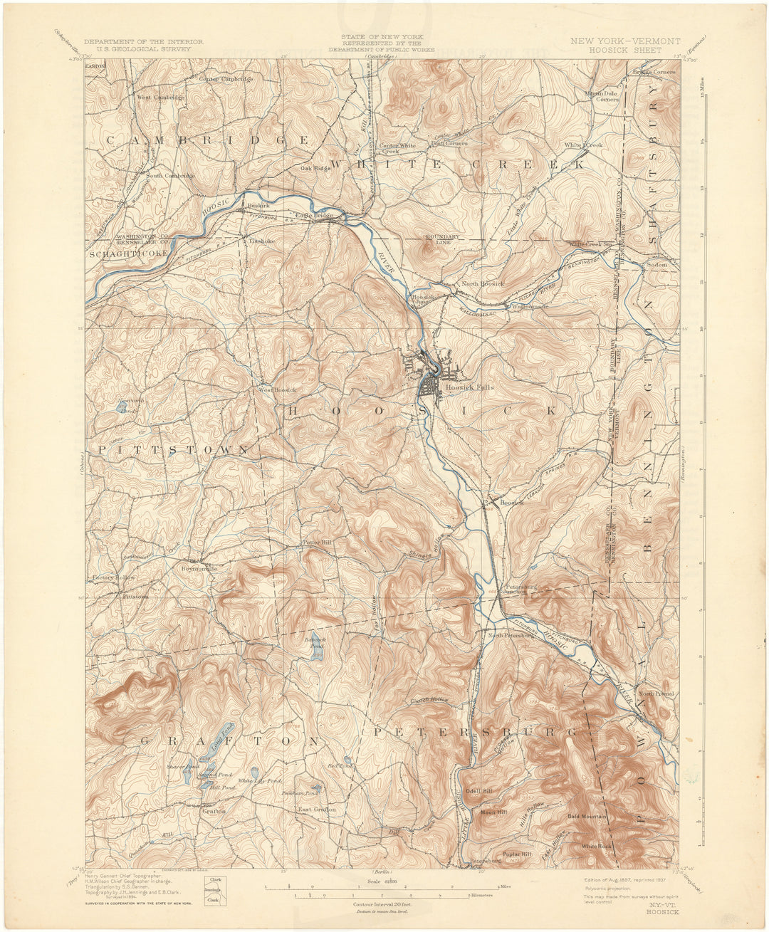 USGS New York and Vermont: Hoosick Sheet 1897 edition 1937 reprint