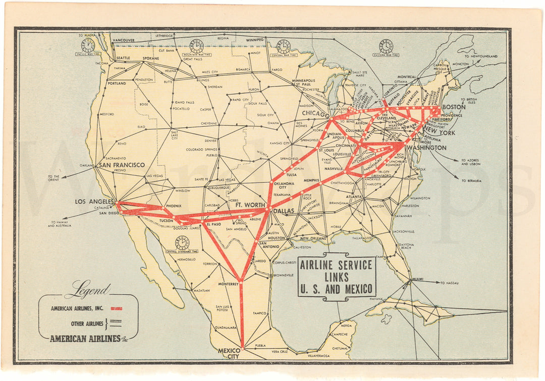 Airline Service Links, United States and Mexico 1944