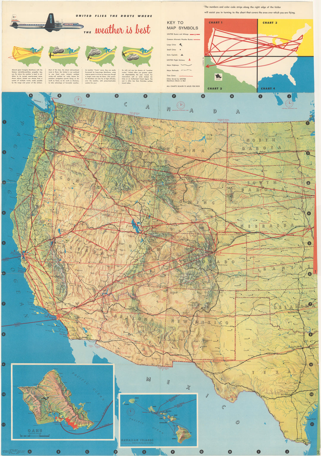 United Airlines System Map 1956 (Side B - Western USA)