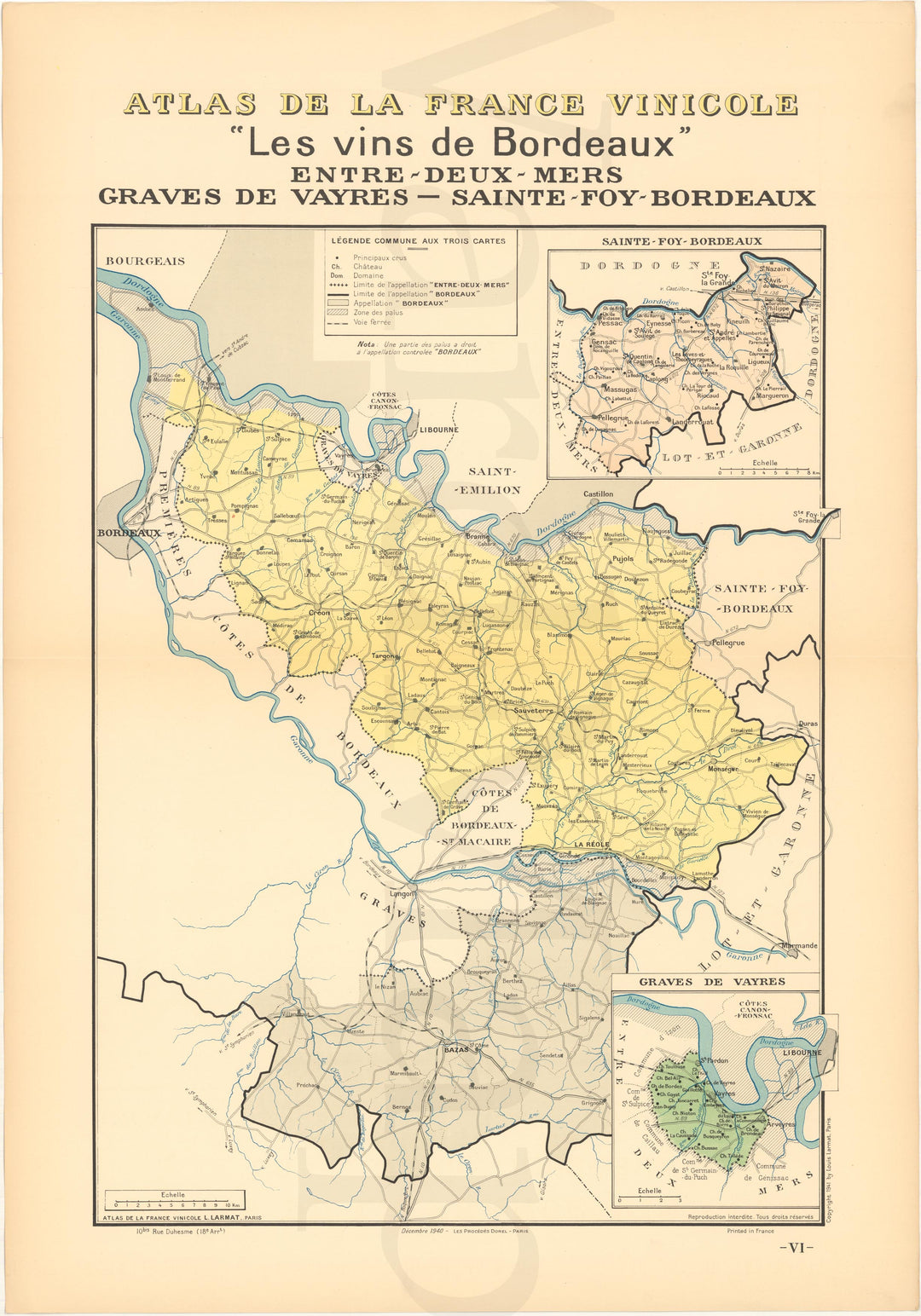 Atlas de la France Vinicole Vol. 01 1941 Plate 06: Entre-Deux-Mers, Graves de Vayres, Sainte-Foy-Bordeaux