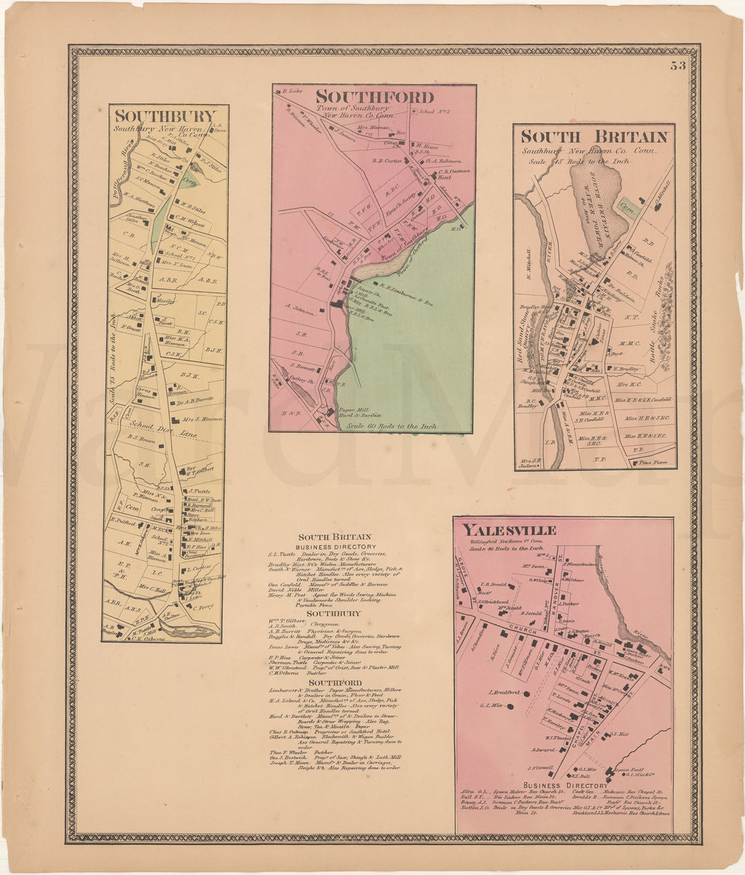 Southbury and Wallingford, Connecticut 1868: Villages