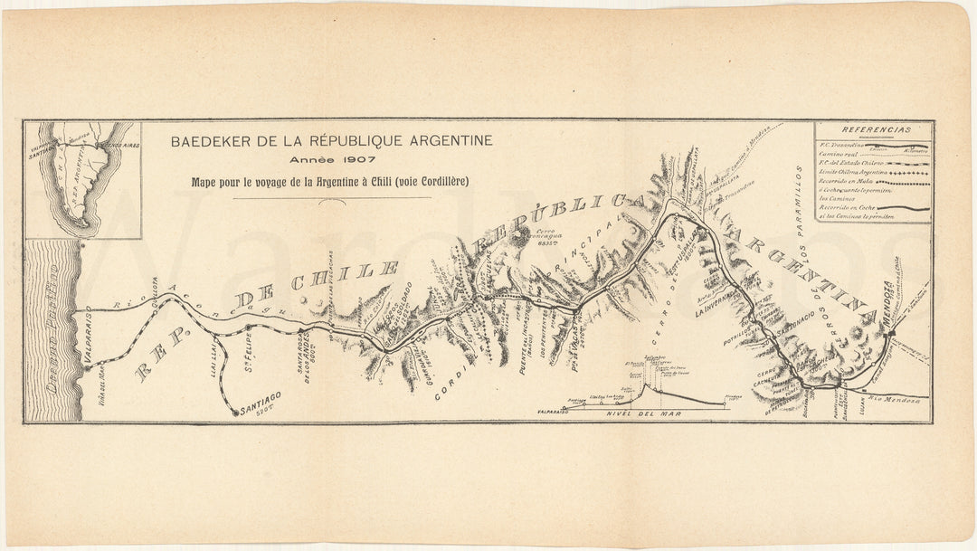 Map for the Voyage from Argentina to Chile (Via Cordillera) 1907