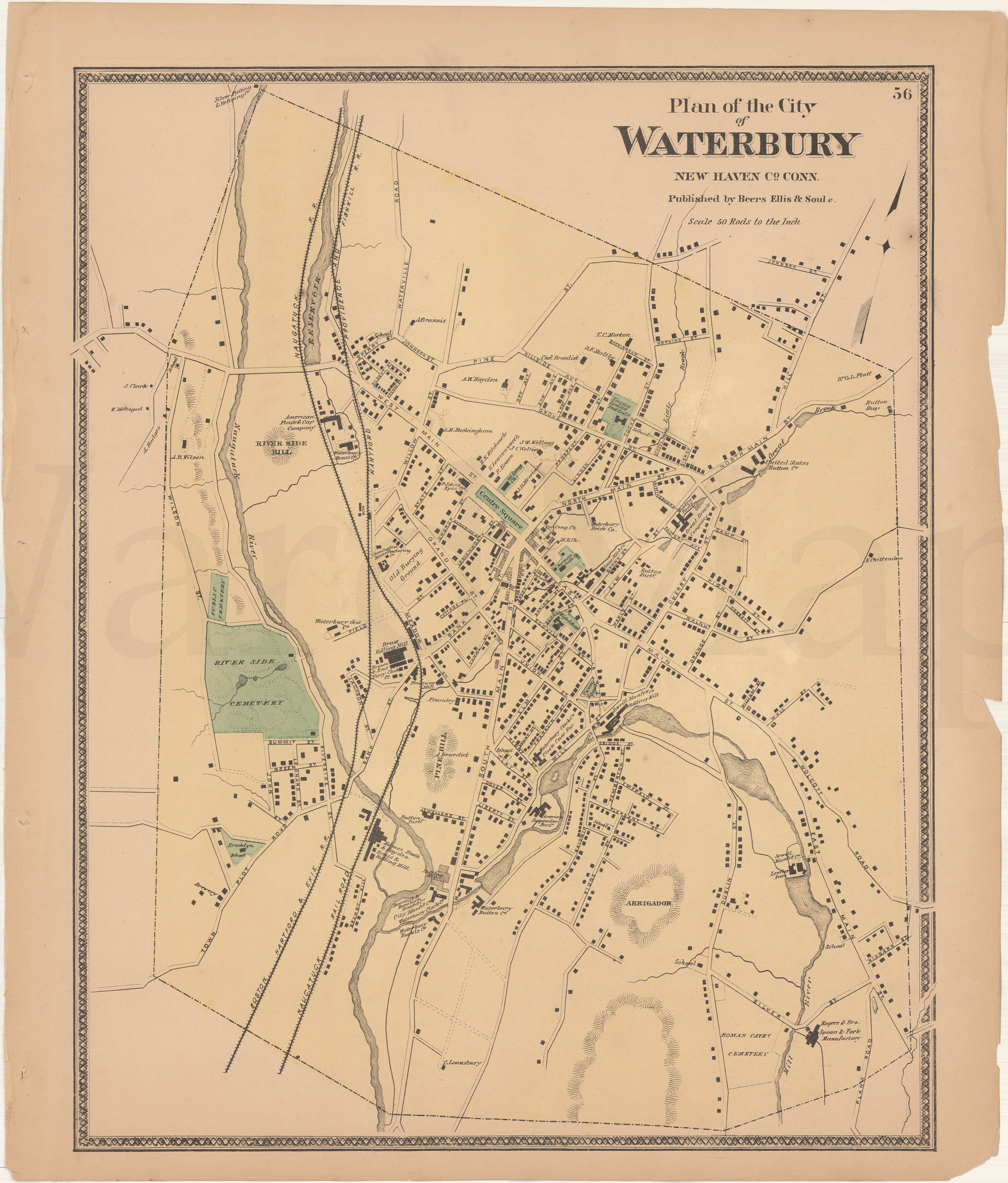 Waterbury, Connecticut 1868: Town Center – WardMaps LLC