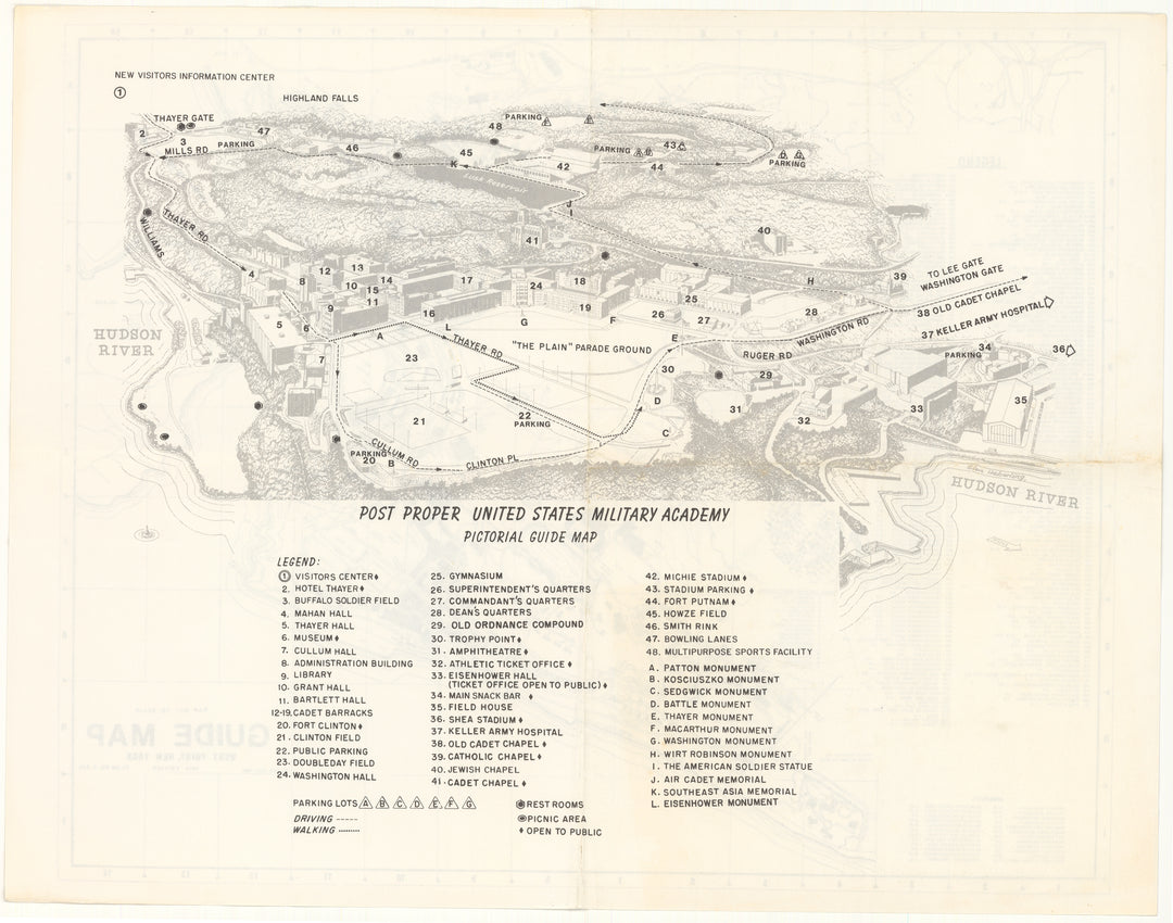 West Point, New York Map 1978: U.S. Military Academy Campus Map (Side ...