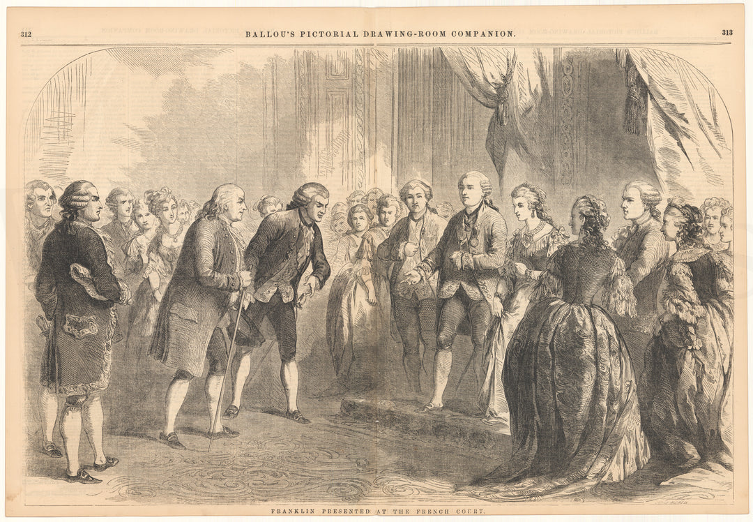 Ballou's Pictorial 1856: Benjamin Franklin Presented at the French Court, France