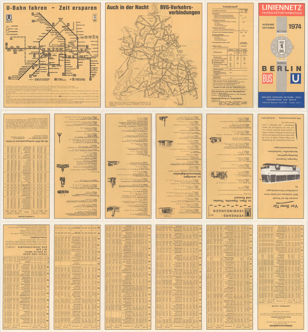 Berlin, Germany Transit System Map 1974 October (Side B)