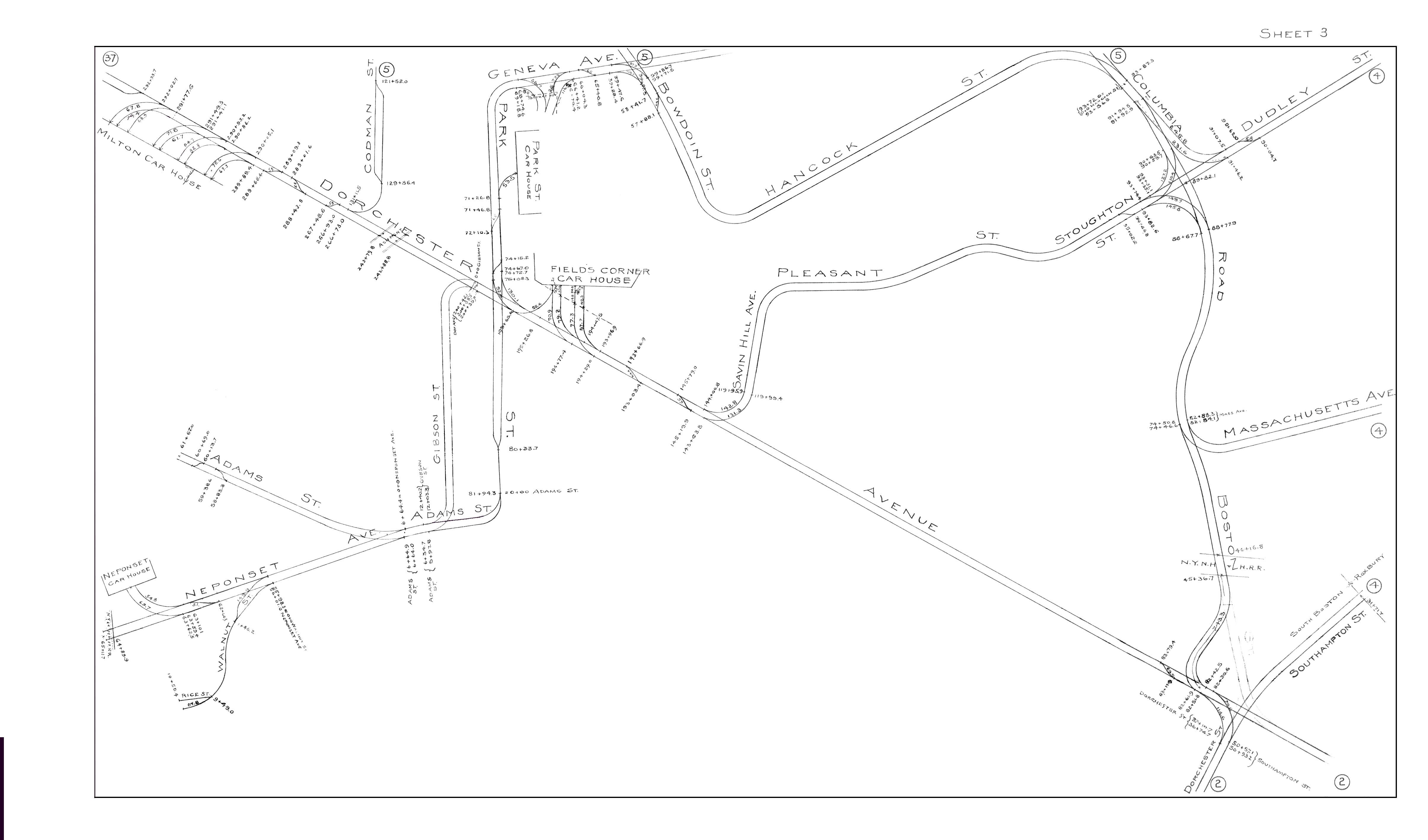 BERy Track Milage Map 1914 Plate 03: Dorchester and Roxbury, Massachus ...